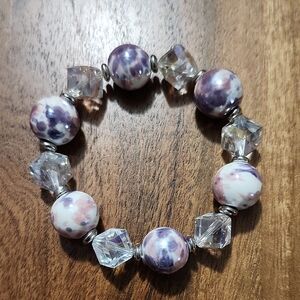 Handmade Purple and White Beaded Bracelet